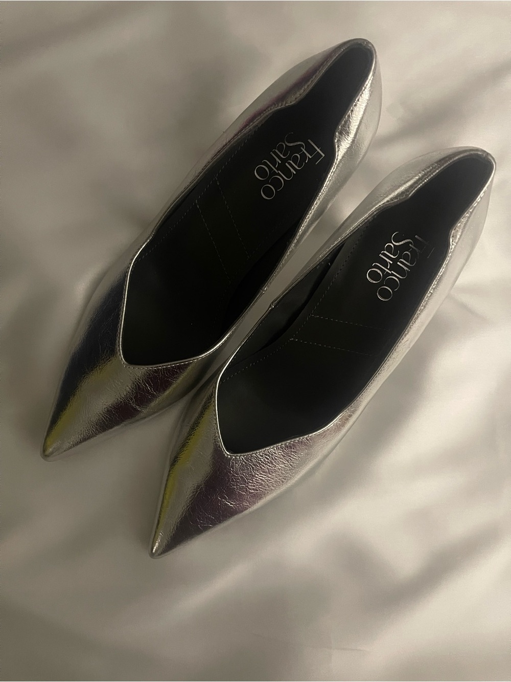 Franco Sarto Silver Pointed Toe Low Heels